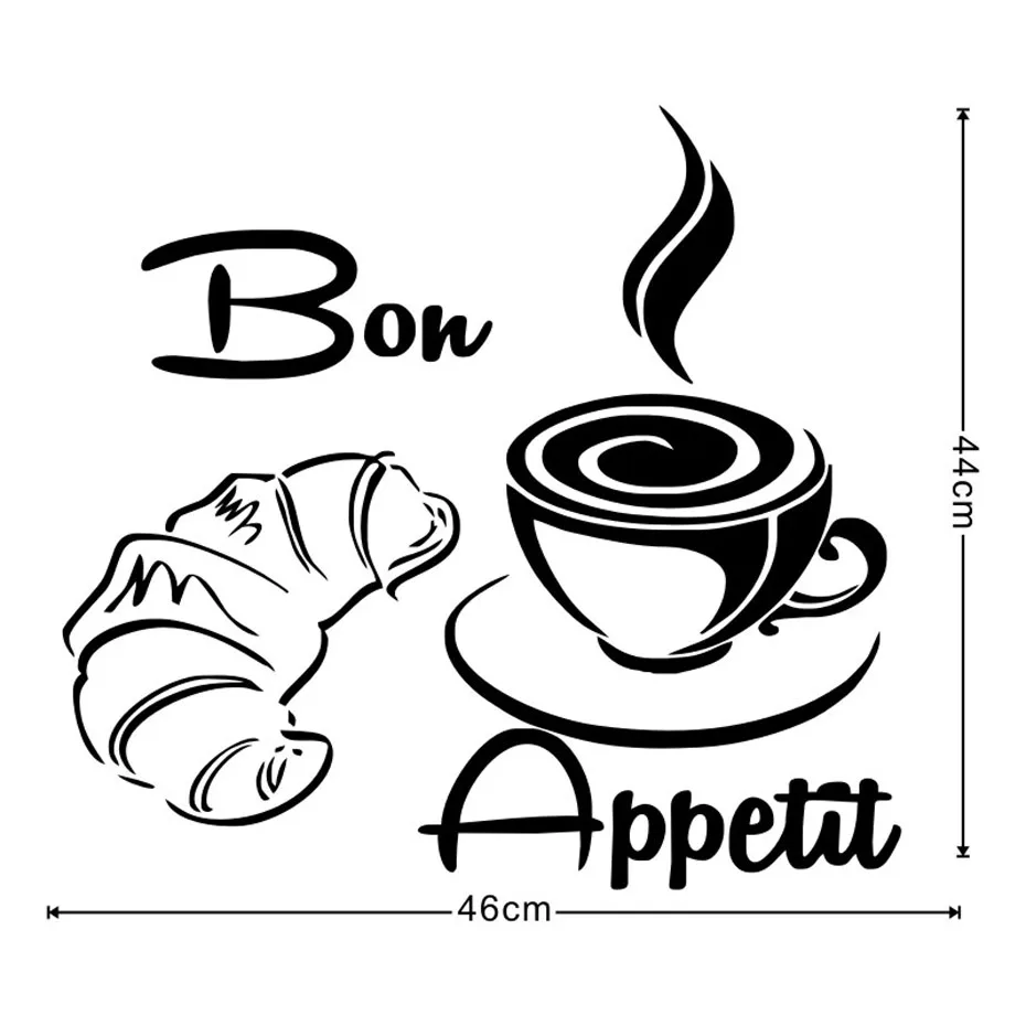 Виниловая наклейка Bon Appetit Coffee Croissant для кухни ресторана столовой зала