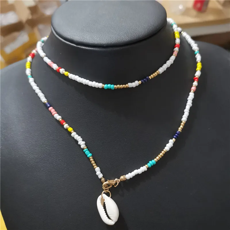colorful bead shell Модные золотые Цвет раковина Каури колье Цепочки и ожерелья Для женщин в стиле панк, имитация жемчуга, ожерелье с бусами на веревочной цепочке Цепочки и ожерелья Богемия ожерелье - Окраска металла: colorful bead shell