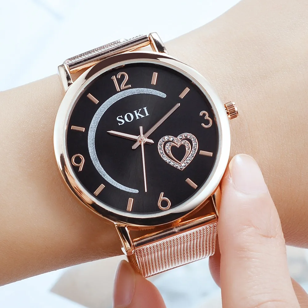 Часы женские Серебристые/розовые/золотистые с надписью Love Dial|Женские наручные