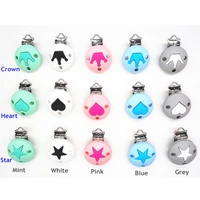chengkai 10pcs round silicone star heart crown clips diy baby teether dummy pacifier chain holder soother nursing toy clips