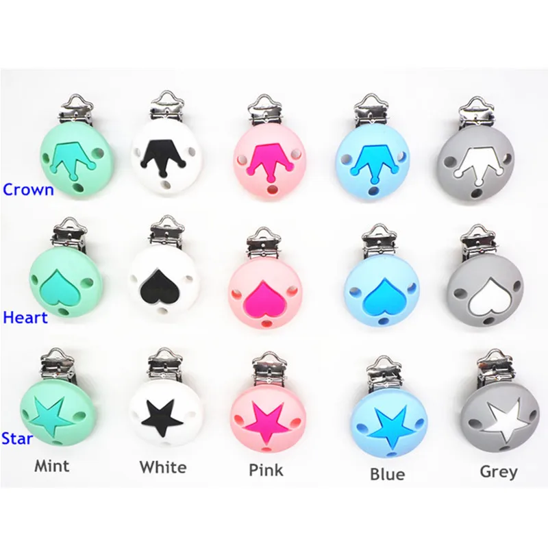 Chengkai 10pcs Round Silicone Star Heart Crown Clips DIY Baby Teether Dummy Pacifier Chain Holder Soother Nursing Toy | Украшения и