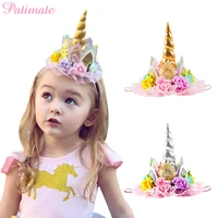 patimate unicorn horn headband with flower crown kids unicorn party favors happy birthday party decoration supplies baby shower