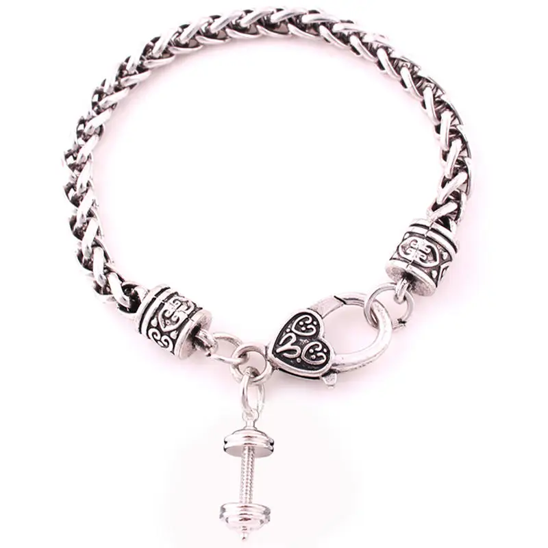 Unisex Jewelry Bracelet Sporty Fitness Barbell Shape Design Pendant Wheat Link Chain Personality Zinc Alloy Provide Dropshipping | Украшения