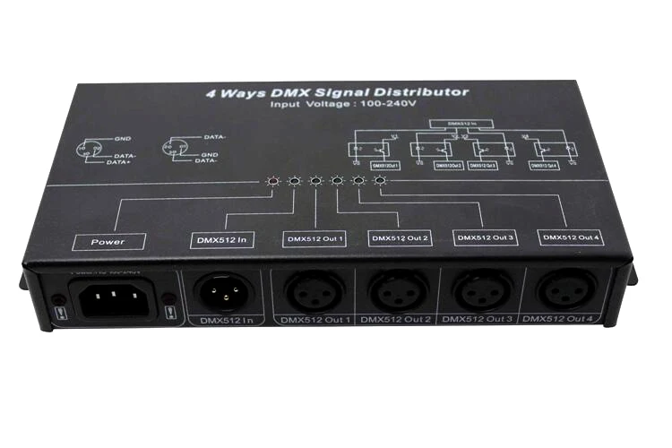 DMX512 светодиодный 4 канальный распределитель сигнала DMX (выход канала)AC100 ~ 240 В 1