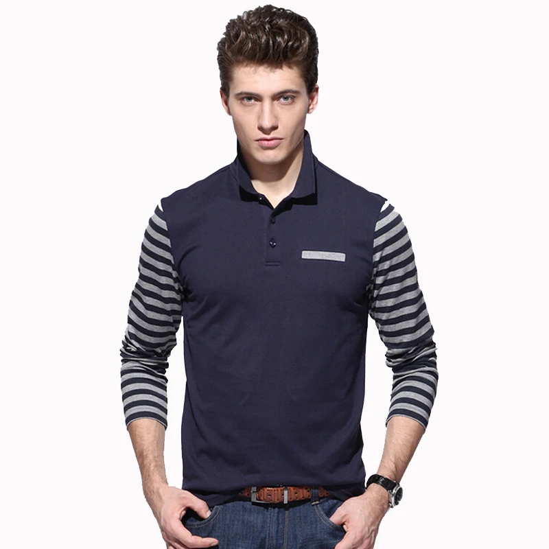 Бренд Для мужчин рубашка поло с длинным рукавом Повседневное Дизайн решетки шить
