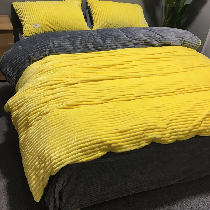 Winter Warm Soft Comfortable Double sided velvet Coral Fleece Mink Cashmere Bedding 4pcs Hot duvet Cover set lotus leaf sides | Дом и сад