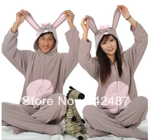 Милый мультфильм все в одном взрослых серый кролик Мужская Footed пижамы Onesie Теплый