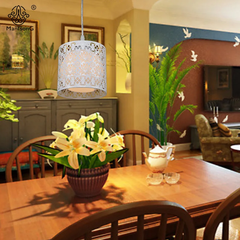 Белый современный светильник подвесной столовая Железный полый цветок