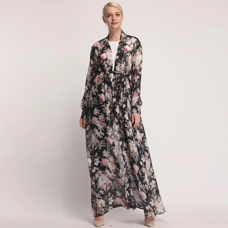 Black Cardigan ОАЭ шифоновый кафтан abaya Дубай турецкий исламский хиджаб мусульманское платье Абая для женщин Caftan Катара Оман Jilbab Robe - Цвет: Black Cardigan
