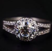 14K Micro Paved 1CT Round Halo Solid White Gold NSCD Quality Halo Style Diamond Ring for Women Engagement Jewelry