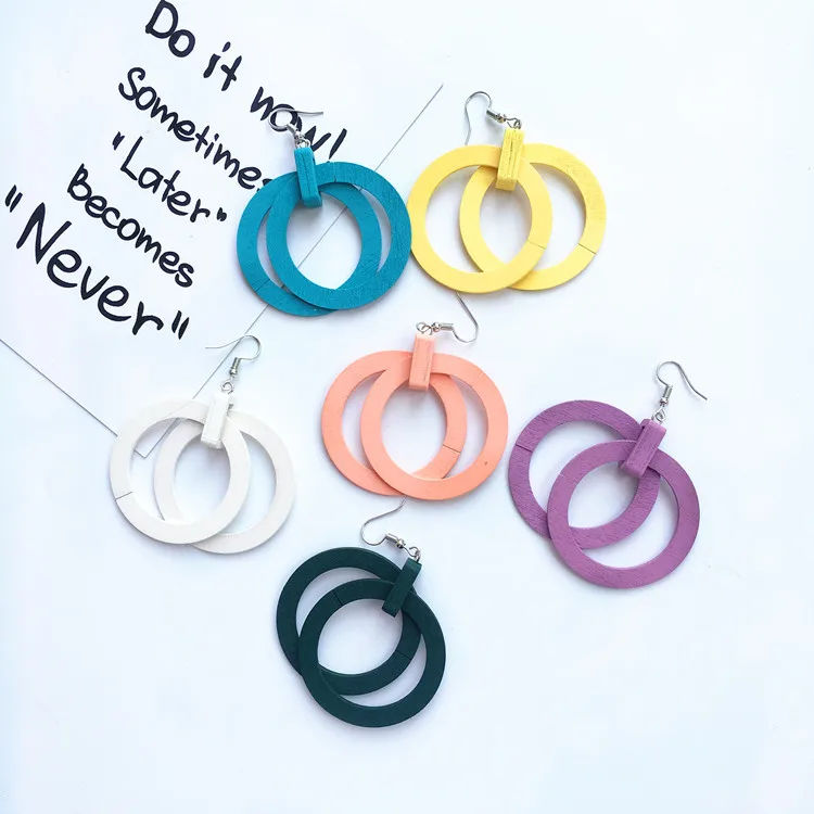 Персонализированные Деревянные Круг Серьги в виде капель с летних каникул