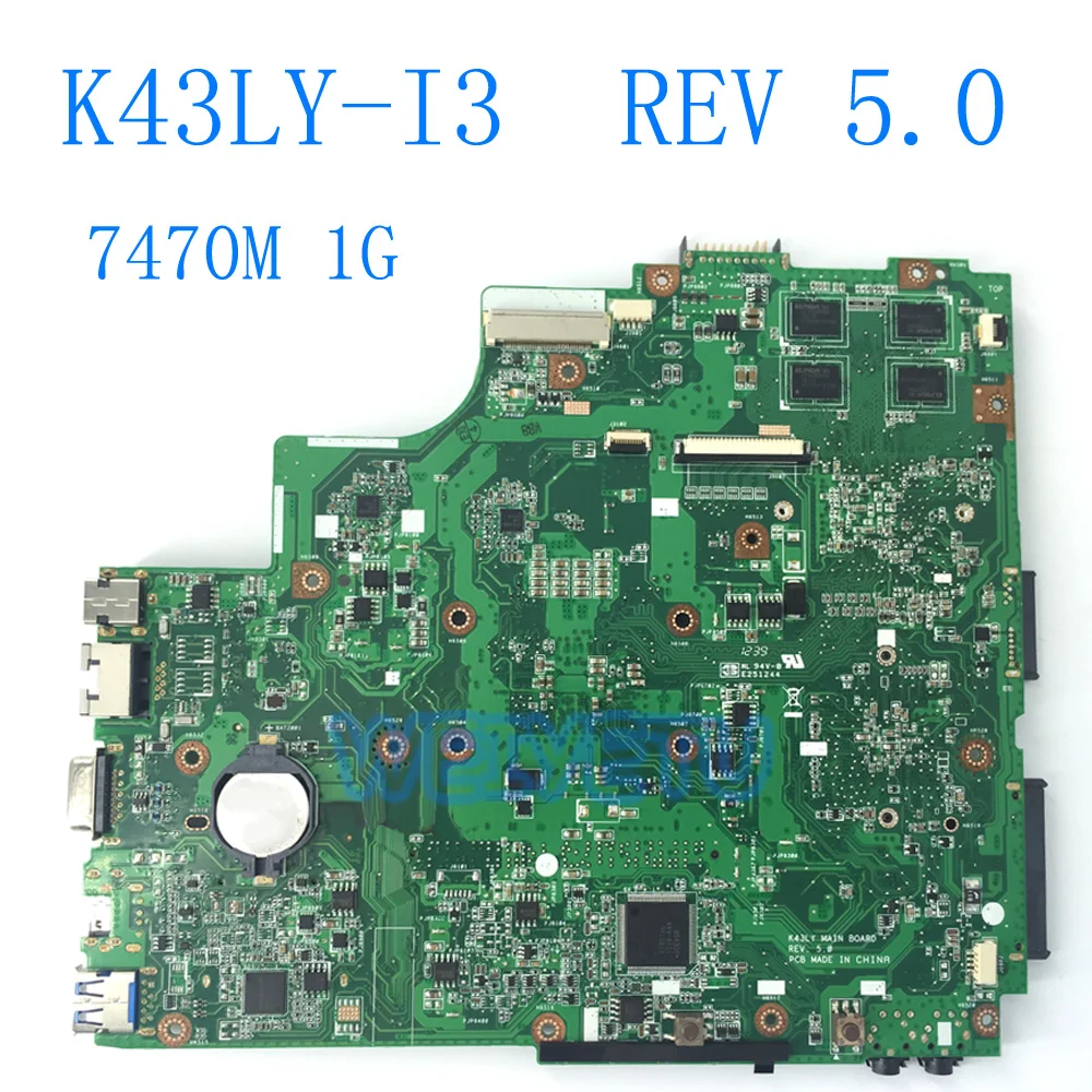 Материнская плата K43LY с I3 CPU 7470M 1G REV 5 0 для ASUS K84HR X84HR X44H материнская ноутбука 60 NB2MB1300