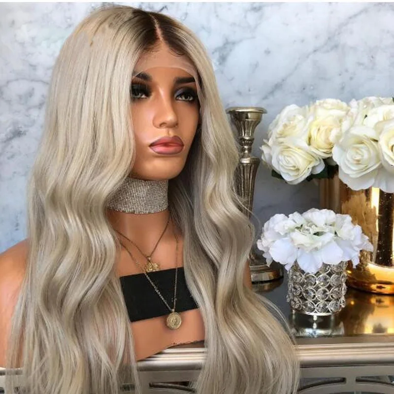 SimBeauty короткий Боб Омбре блонд 1b 613 черный темный корень кружева передние человеческие волосы парики с волосами младенца перуанские волосы Remy волна тела
