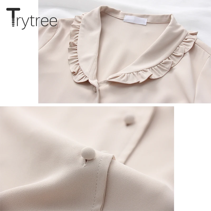 Женская однобортная блузка Ttytree Весенняя Повседневная рубашка с оборками