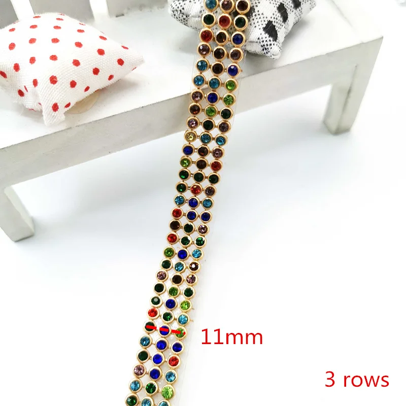 Colorful 3 rows Стеклянные стразы+ серебро, алюминиевые стразы, сетчатая отделка, горячая фиксация для украшения свадебного платья DIY - Цвет: Colorful 3 rows