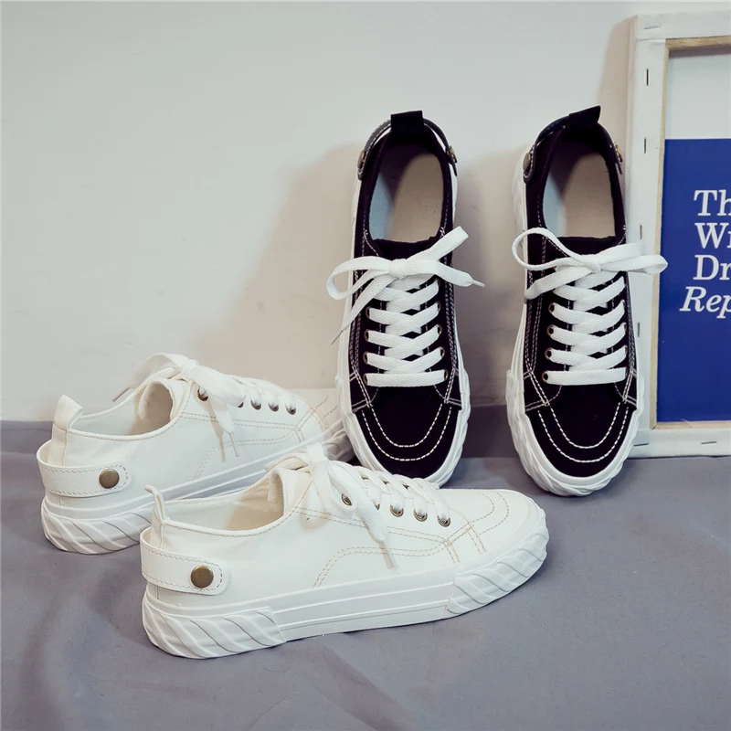 Nwe/Женская обувь Парусиновая Обувь на плоской подошве в Корейском стиле