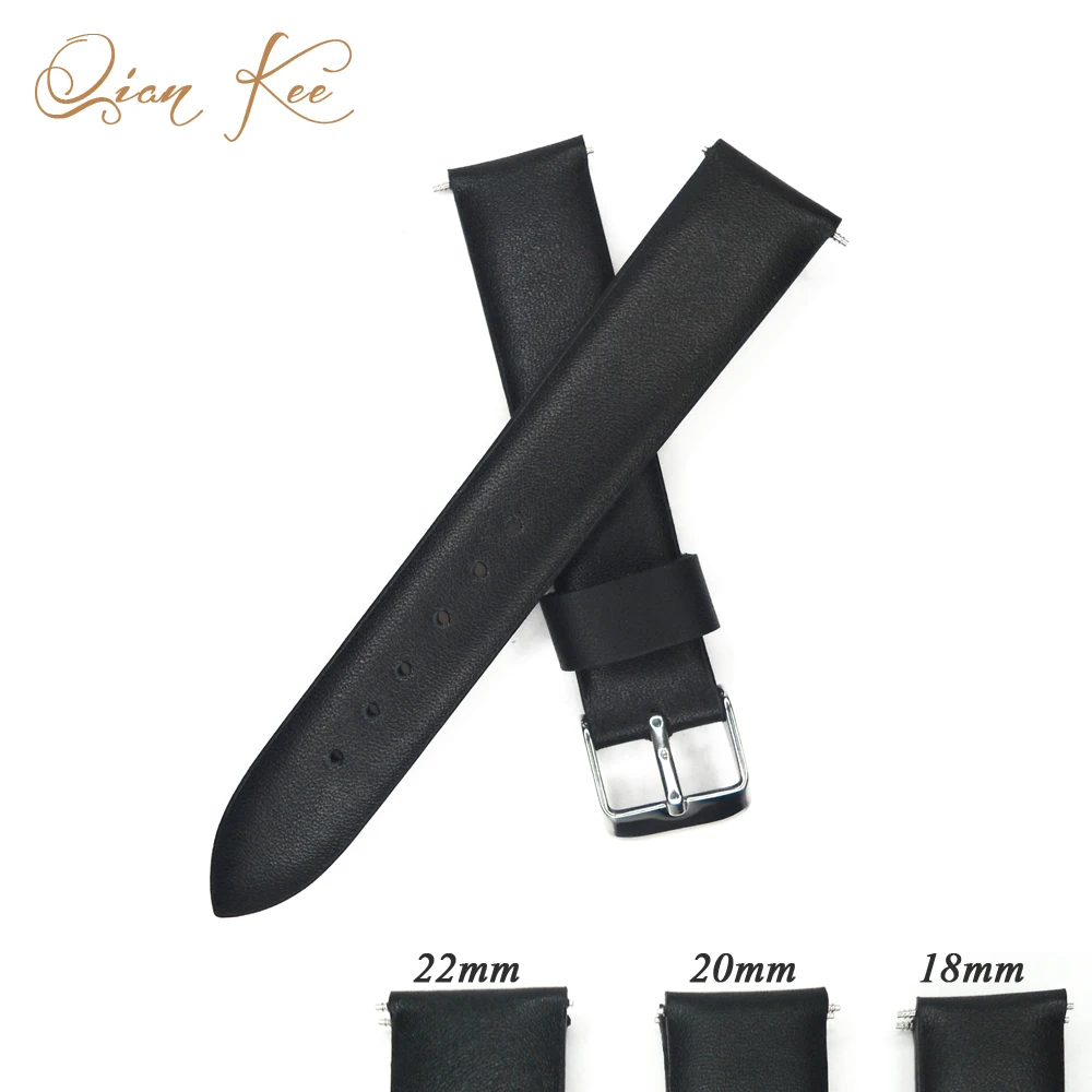 

YQI 16mm 18mm 20mm 22mm Watchband Leather Black Watch band Genuine Leather Strap For Hour Belt for Watches with Spring Bar