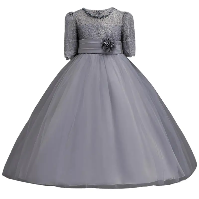 Gray Коллекция года, летнее платье для девочек Vestidos, Детские платья для девочек, одежда торжественное платье принцессы для торжеств Вечерние платья на свадьбу для детей возрастом 4, 6, 10, 12 лет - Цвет: Gray