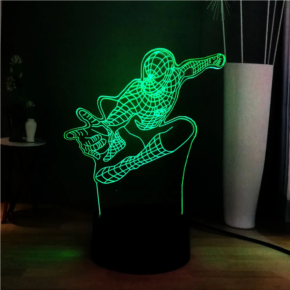Светодиодный ночник 3D визуальная настольная лампа Marvel Человек паук RGB
