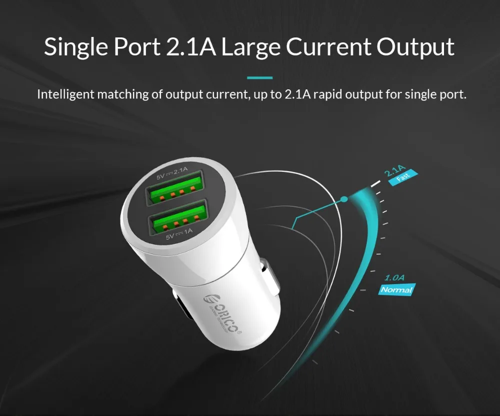 Автомобильное зарядное устройство ORICO с двумя usb портами 12 Вт макс. 2 порта