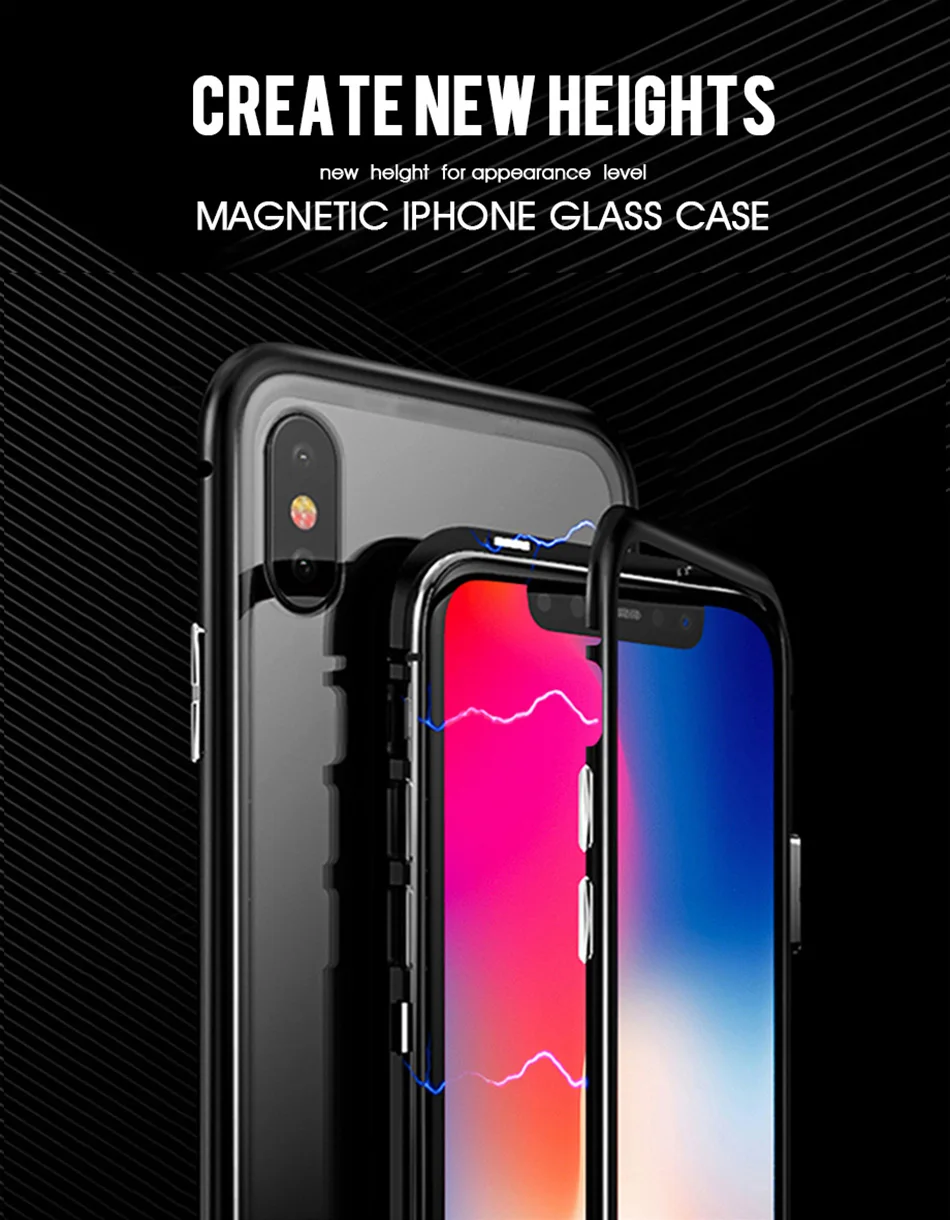 Магнитный адсорбционный металлический чехол для iPhone 11 Pro 7 8 Plus, задняя крышка из закаленного стекла на магните для iPhone 6 6s Plus X XS Max, чехол