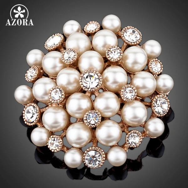 Брошь из прозрачного австрийского хрусталя цвета розового золота|pearl flower brooch|flower