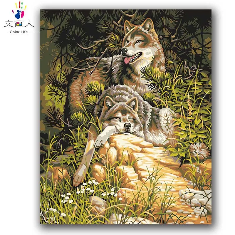 Лес абстрактный животных волка акриловой живописи по номерам раскраска картины