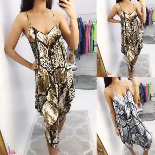 

Leopard Print Women Spaghetti Strap Casual Jumpsuits Woman Club Party Loose Style Playsuits Summer Comfortable Long Jumpsuit