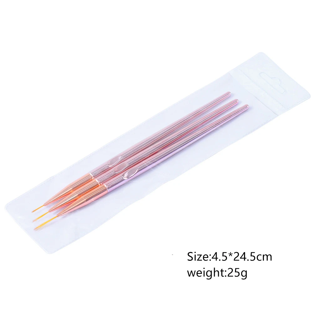 3 шт./лот профессиональные кисти для нейл арта цвета розового золота рисования