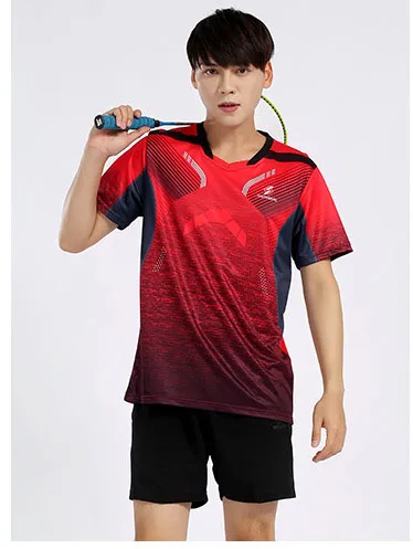 Men Red Set Теннисный спортивный костюм, Джерси, одежда для настольного тенниса, командная игра, тренировка бега, спортивные футболки и шорты, одежда для бадминтона - Цвет: Men Red Set