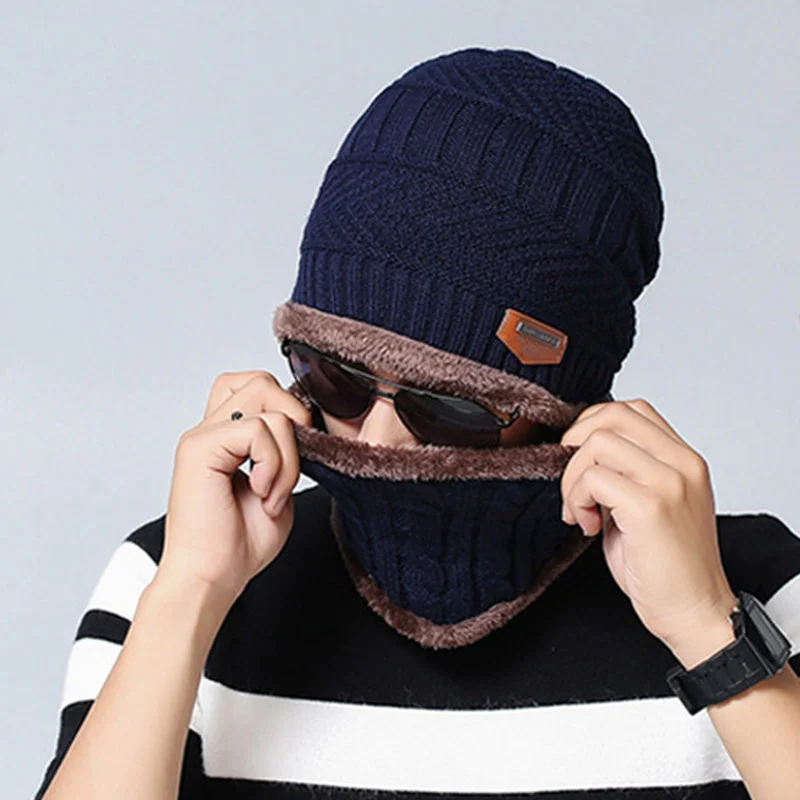 M0504-Navy Kakaforsa шеи теплые, вязаные набор шапки и шарфа теплые вязаные шапочки, Балаклава зимняя шапка для мужчин и женщин шапка черепки капот 2 шт - Цвет: M0504-Navy