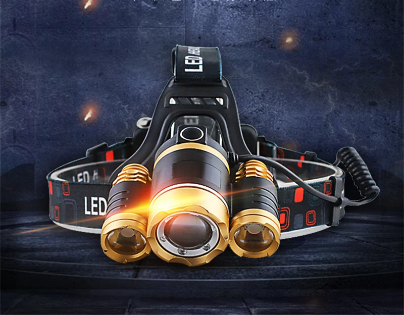 Светодиодный головной фонарь 3 * T6 масштабируемый Головной фонарик + аккумулятор