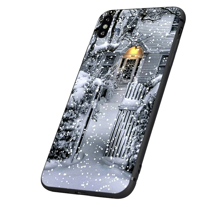 Черный чехол ТПУ для iphone 5 5s se 6 6s 7 8 plus x 10 чехол силиконовый чехол для iphone XR XS 11 pro MAX пейзаж зимний светильник снег