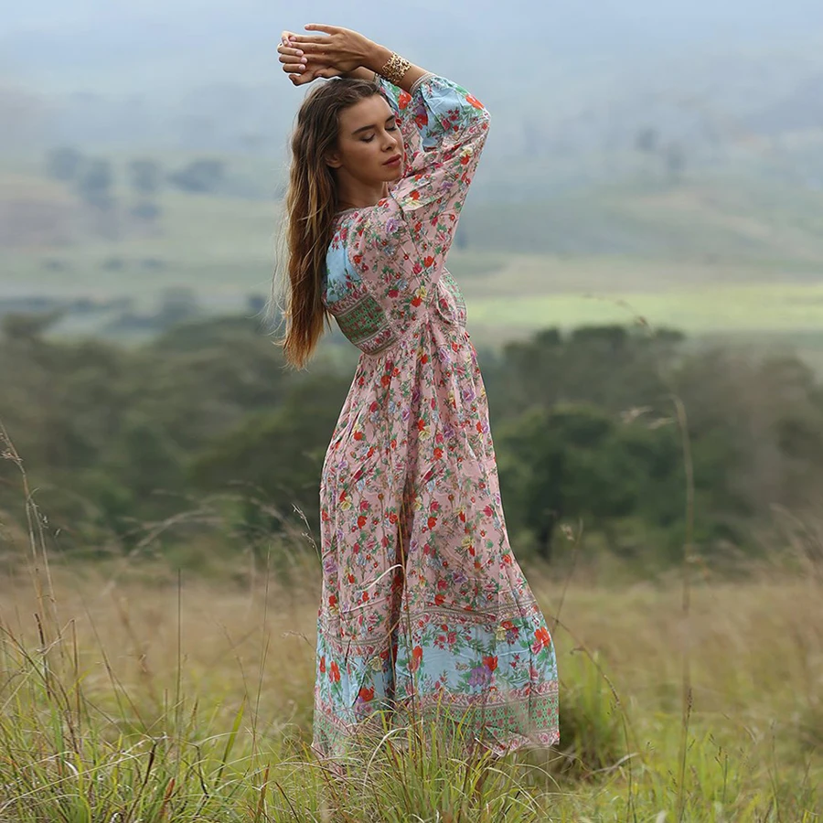 Женское платье-туника TEELYNN boho розовый цвет вискоза цветочный принт фонарь с