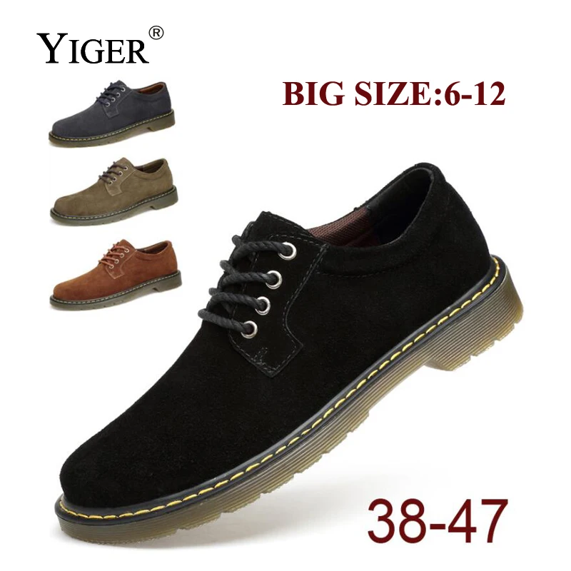 YIGER New Man Big Size Shoes Cow Suede Casual shoes Men Lace-up Oxfords Traveling Breathable 0118 | Обувь
