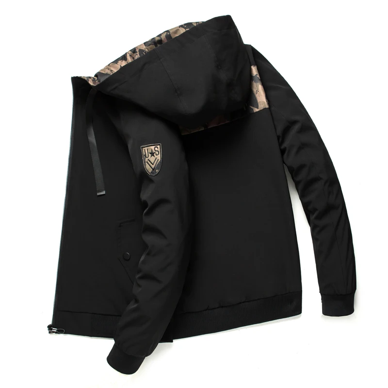 

Spring Autumn Men Camouflage Hooded Jacket Casual Men Coats Solid Color Slim Cargo Jackets Plus Size 4XL Chaqueta Hombre