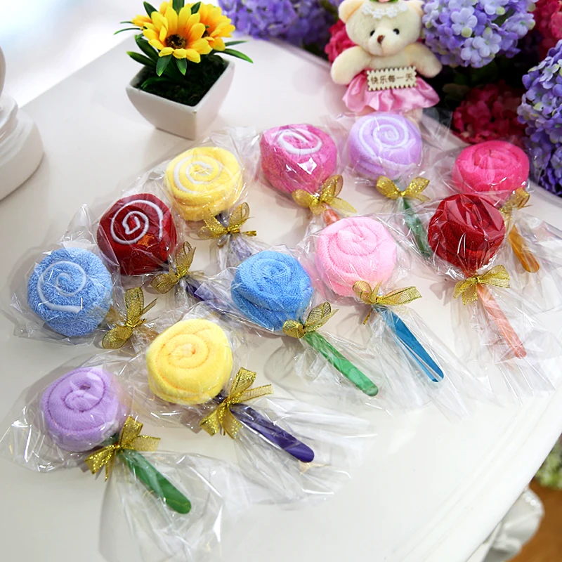 

1PCS Mini Lollipop Shape Wash Cloth Cake Ornament Towel Present Wedding Party Favor Christmas Gift