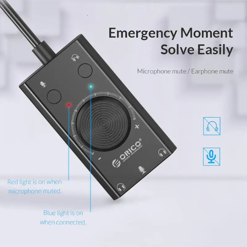 ORICO SC2 Внешний USB 2,0 Звуковая карта регулируемый объем 15 Гц-25 кГц 3-Порты и разъёмы наушники с микрофоном адаптер звуковой карты для ПК компьютер