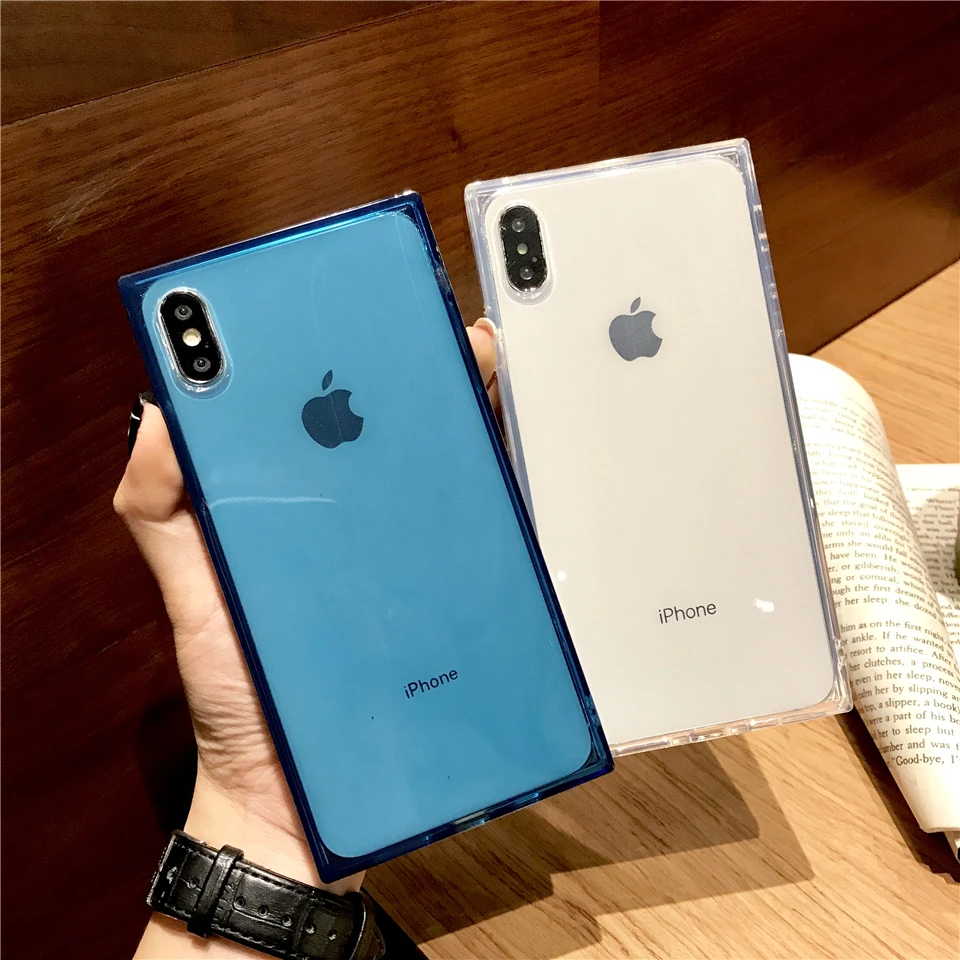 Мягкий Красный Прозрачный квадратный чехол для телефона iPhone Xs Max Xr X 7 8 Plus