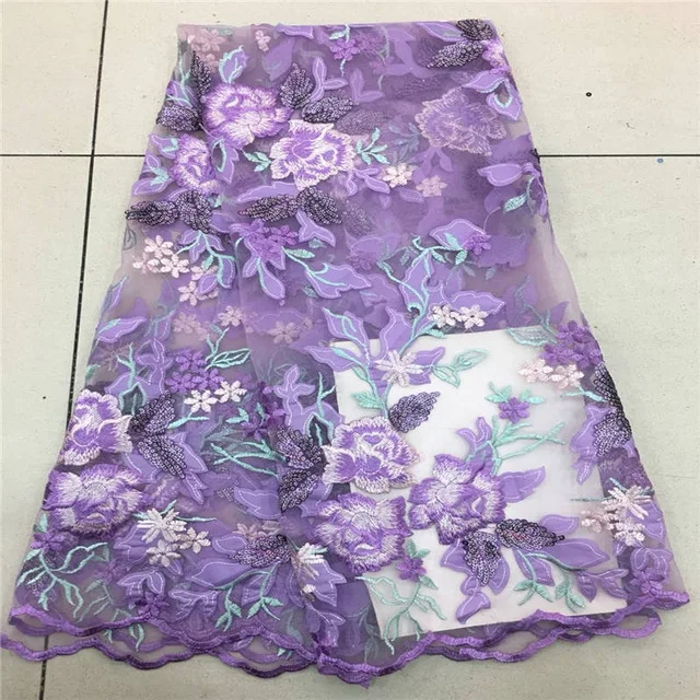 

Eight Color Beads French Lace Fabric African 3D Flower Sequins Embroidery Tulle Lace Fabric for Wedding LACE