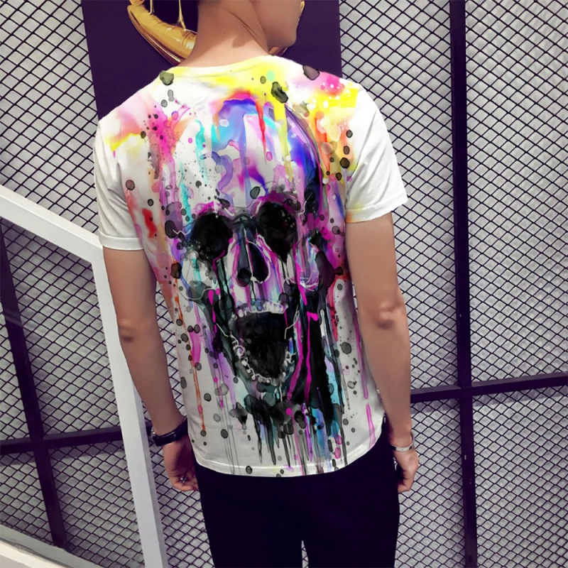 2019 Лето покер с черепами печать мужская футболка коротким рукавом 3D Повседневная