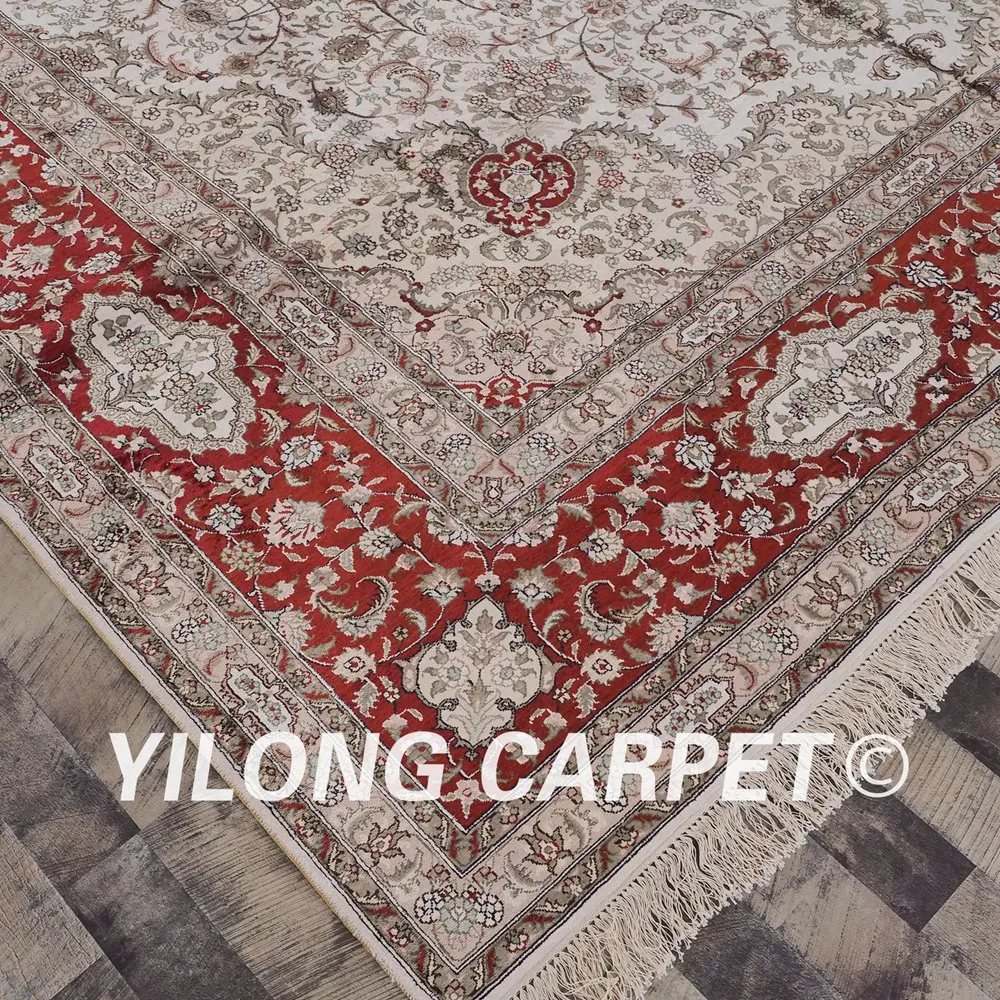 Koop Yilong 10'x14' Oosterse Perzische Bloemen Zijden Kleed Classic Woondecoratie Beige Zijde Handgeknoopt Tapijt (ZW002M10x14)