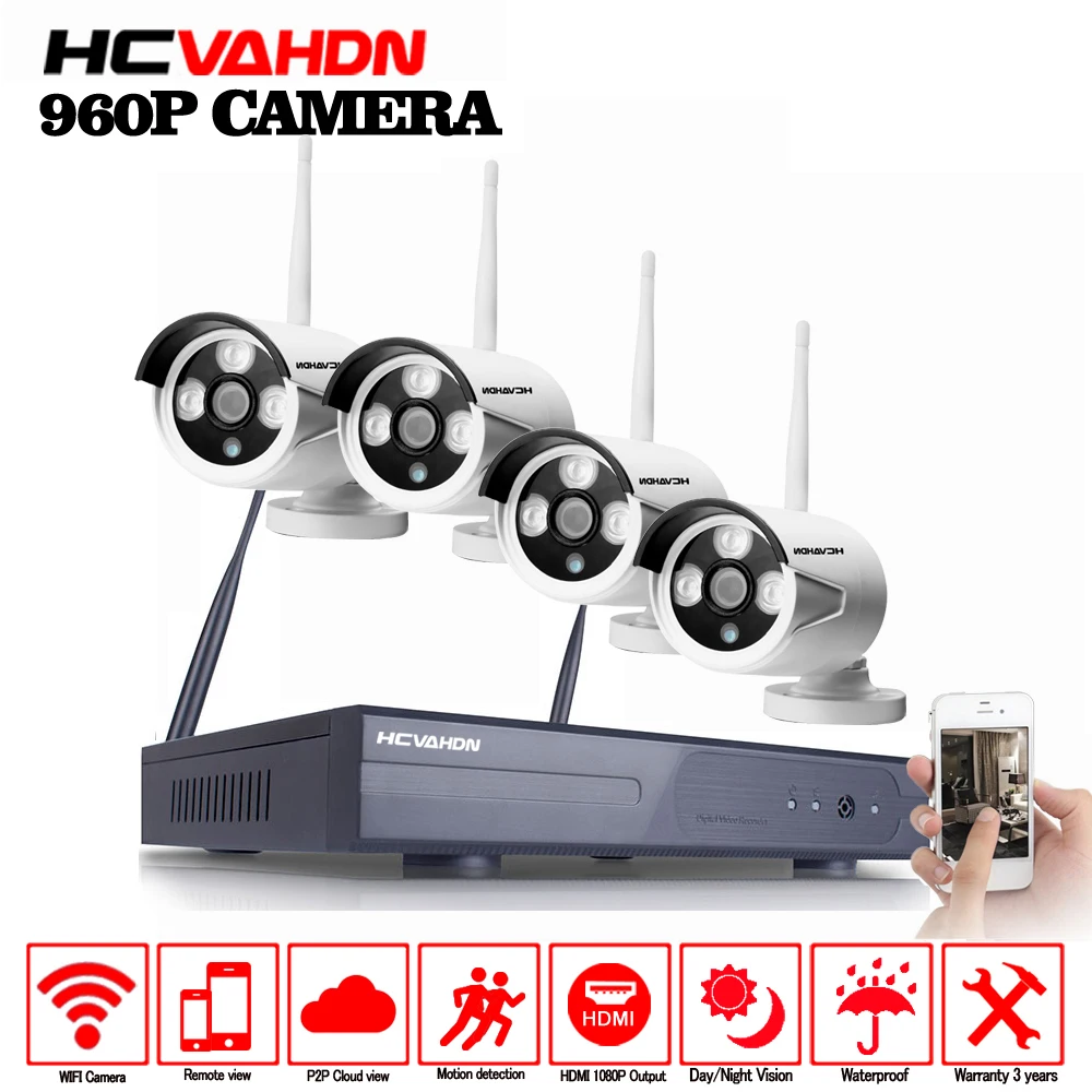 Наружная водонепроницаемая беспроводная IP камера видеонаблюдения 4 канала P2P 1080P