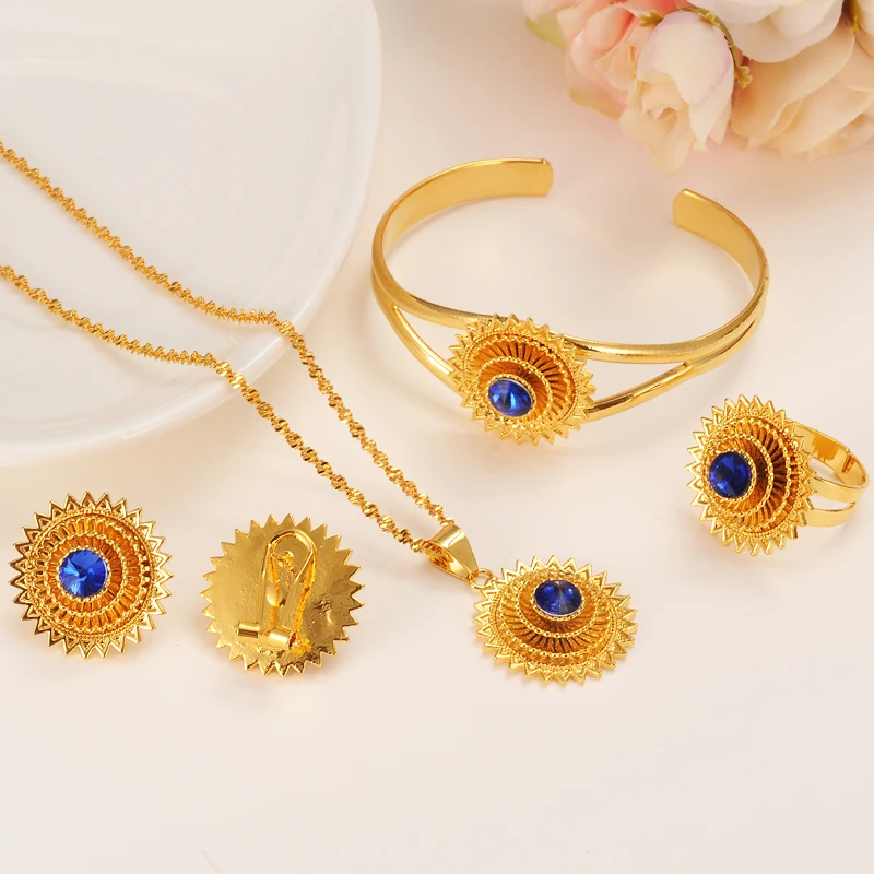 Habesha Set Ethiopia Style Necklace Earrings Ring bangle Gold Color Jewelry Sudan women girls cz cystal bridal Wedding Gift | Украшения и