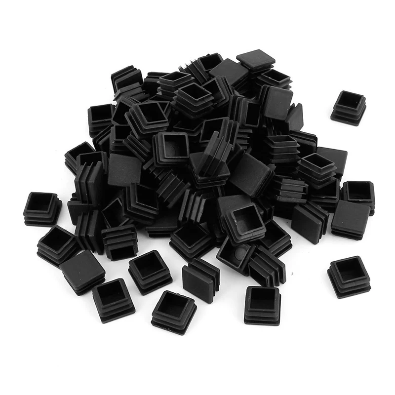 100pcs Plastic Square Tube Inserts End Blanking Caps 20mm x 20mm Black