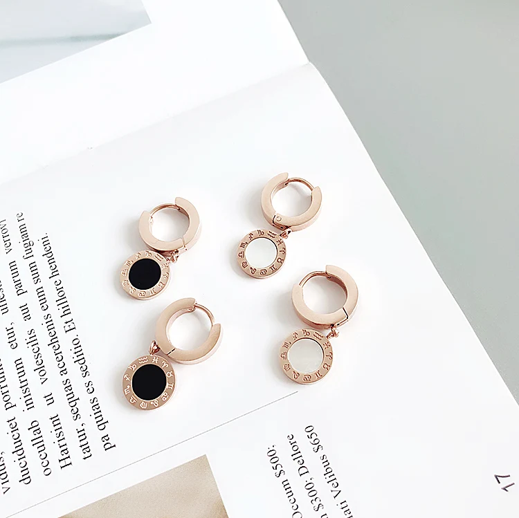 Женские серьги кольца YUN RUO в римском стиле с цифрами розовое золото подарок на