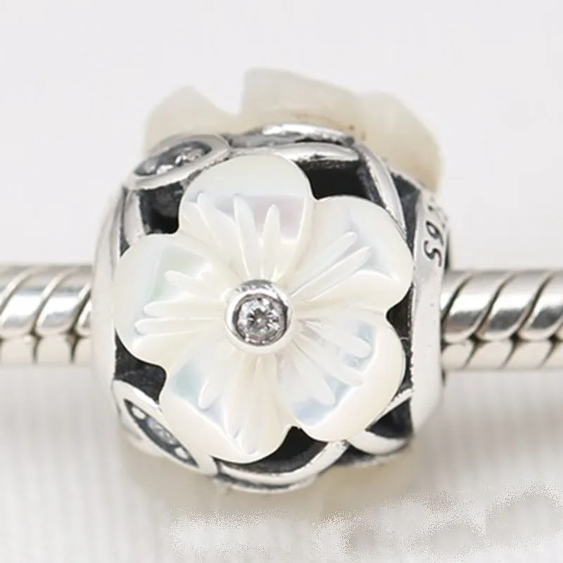 

Authentic 925 Sterling Silver Charm White Flower Charms Bead Fit Original PAN Bracelet