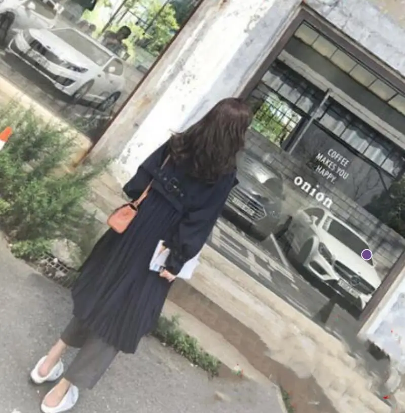 dark blue Британский стиль, длинные рукава, Осенние Плиссированные пальто для женщин, ветровка с длинным рукавом, пальто abrigo mujer - Цвет: dark blue