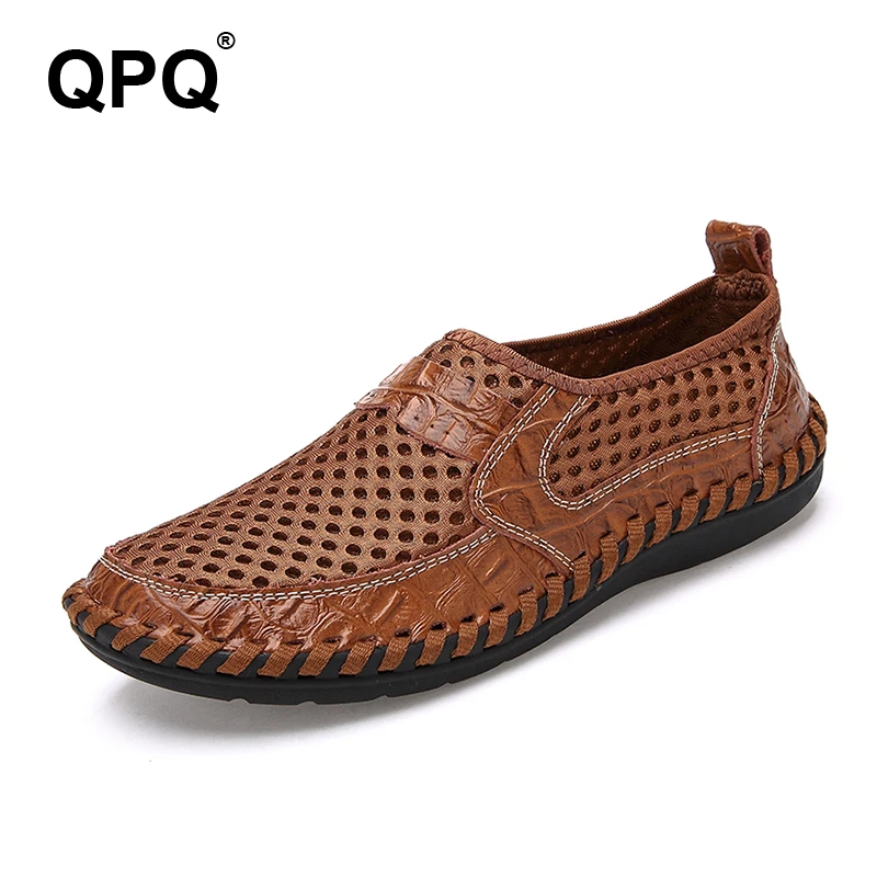 Mens Casual Shoes 2017 Summer Breathable Mesh Genuine Leather Slip On Brand Soft Man Comfortable footwear XC68 | Обувь