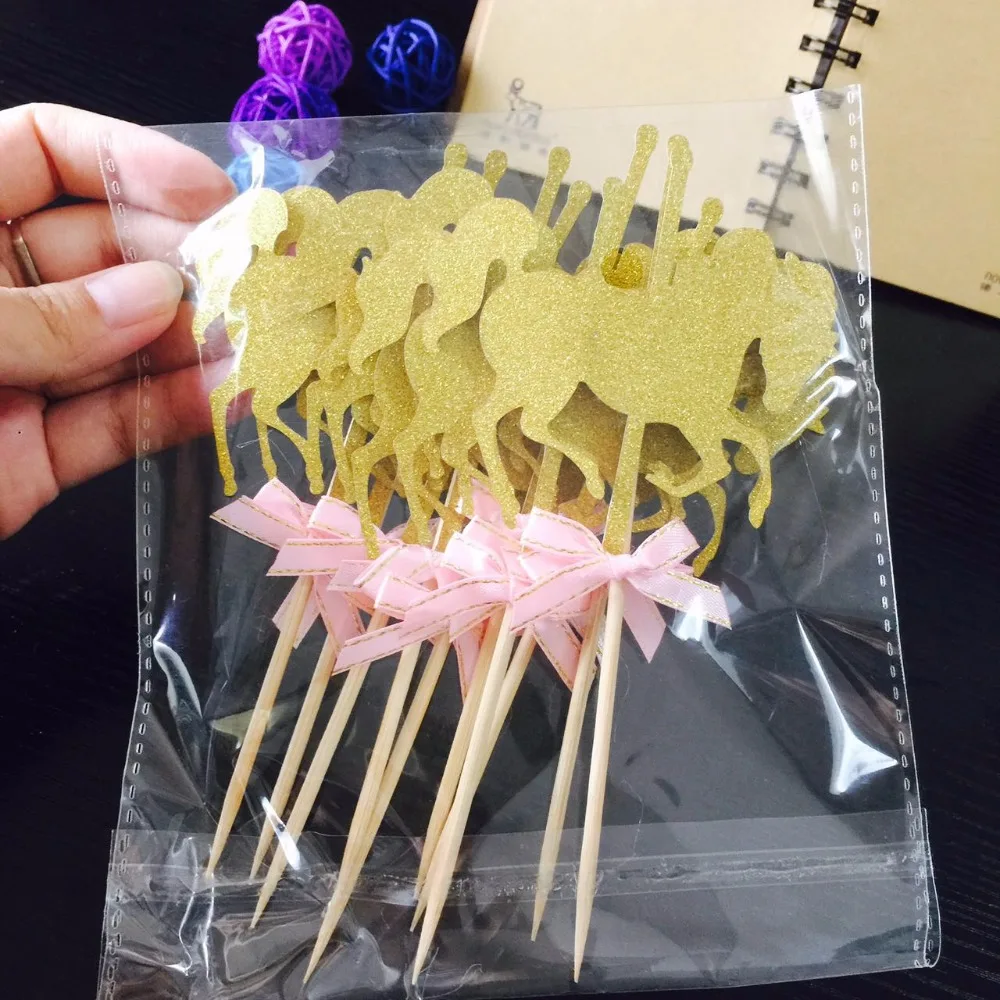 Золотые топперы для торта с единорогом пегасом 10 шт./Лот свадебные сувениры